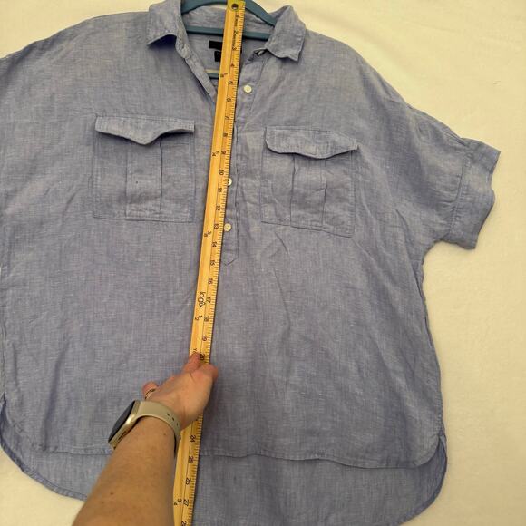 J. Crew Baird McNutt Irish Linen Light Blue Short Sleeve Blouse Size 10 - Picture 14 of 14
